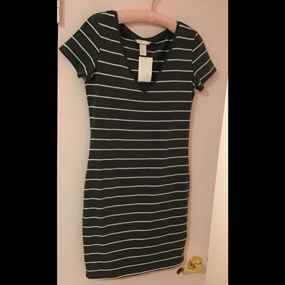 H&M Dresses & Skirts - H&M Olive/Grey Striped TShirt Dress